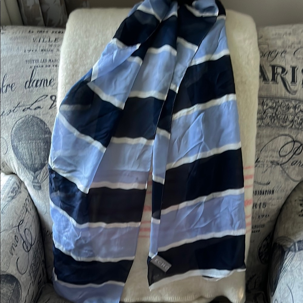 Echo silkStriped Navy and Light Blue Silk Scarf